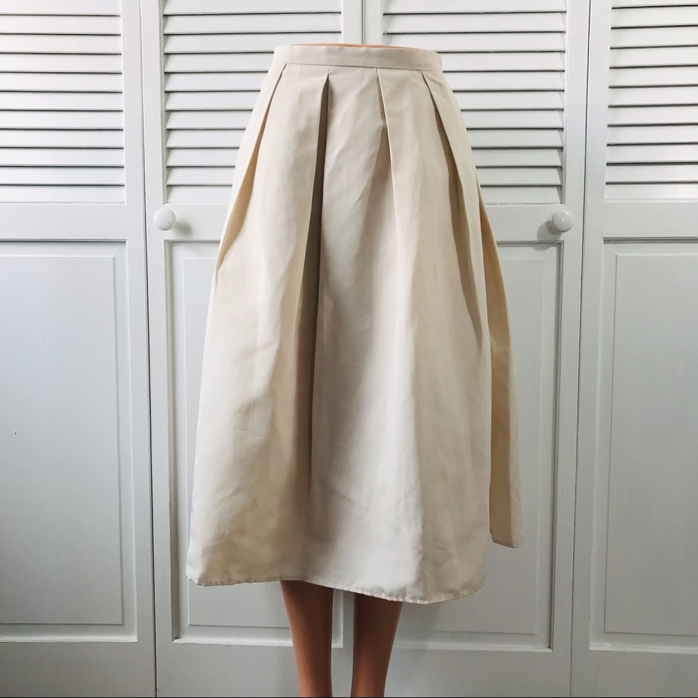 LORD & TAYLOR Ivory Pleated Midi Skirt Size 8